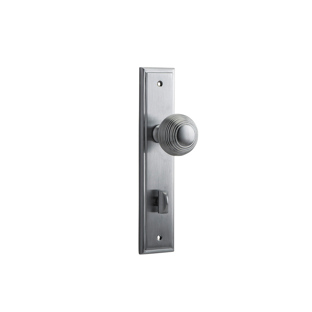 Guildford Knob - Stepped Backplate Brushed Chrome / Privacy / Lever Set Only