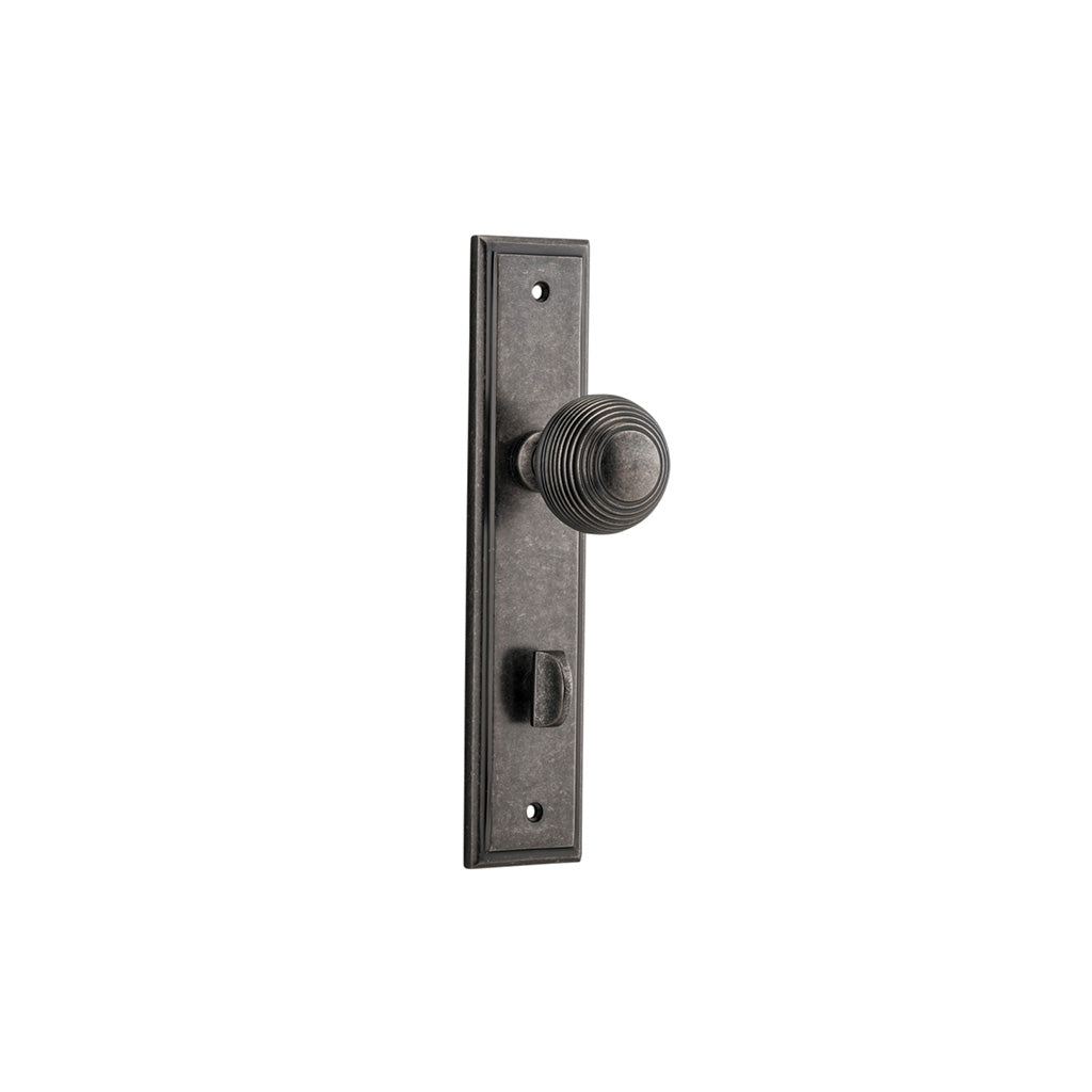 Guildford Knob - Stepped Backplate Distressed Nickel / Privacy / Lever Set Only