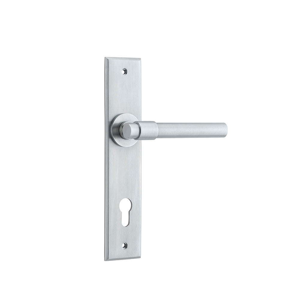 Helsinki Lever - Chamfered Backplate Brushed Chrome / Entrance / Lever Set Only