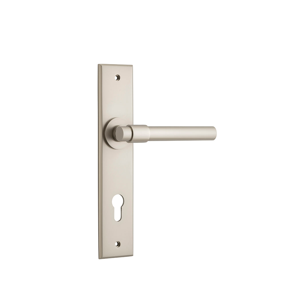 Helsinki Lever - Chamfered Backplate Satin Nickel / Entrance / Lever Set Only