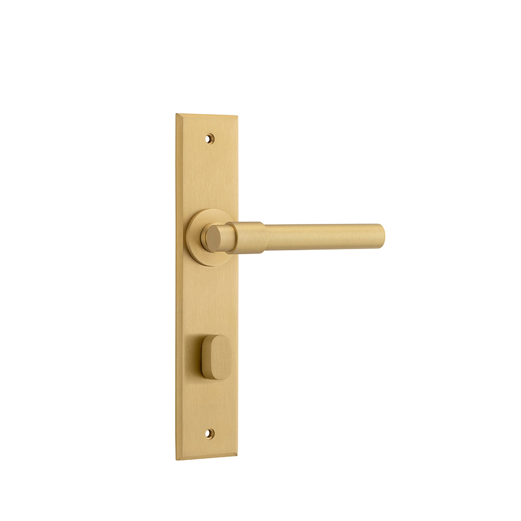 Helsinki Lever - Chamfered Backplate Brushed Brass / Privacy / Lever Set Only