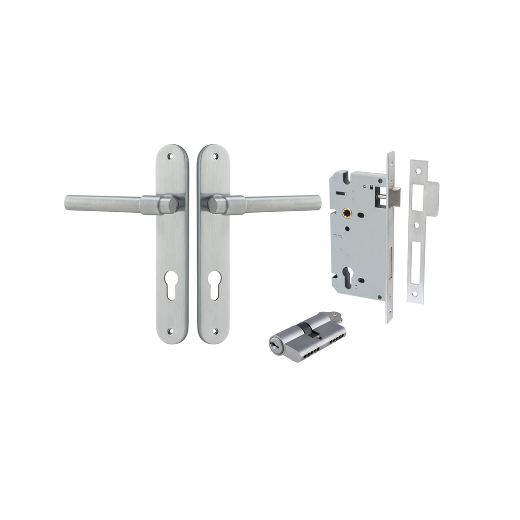 Helsinki Lever - Oval Backplate Brushed Chrome / Entrance / Entrance Kit Dual Function (Key-Key)