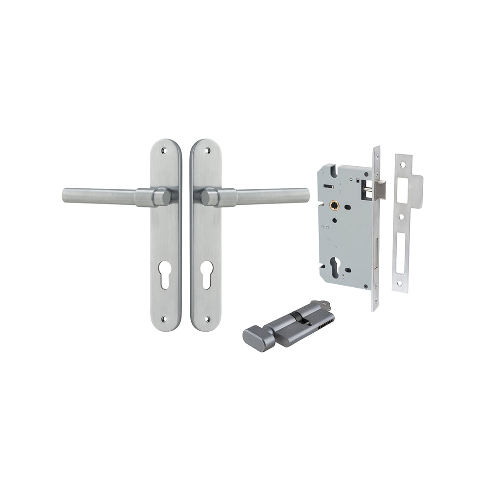 Helsinki Lever - Oval Backplate Brushed Chrome / Entrance / Entrance Kit (Key-Thumb)