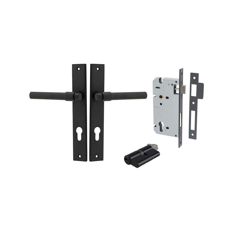 Helsinki Lever - Rectangular Backplate Matt Black / Entrance / Entrance Kit Dual Function (Key-Key)