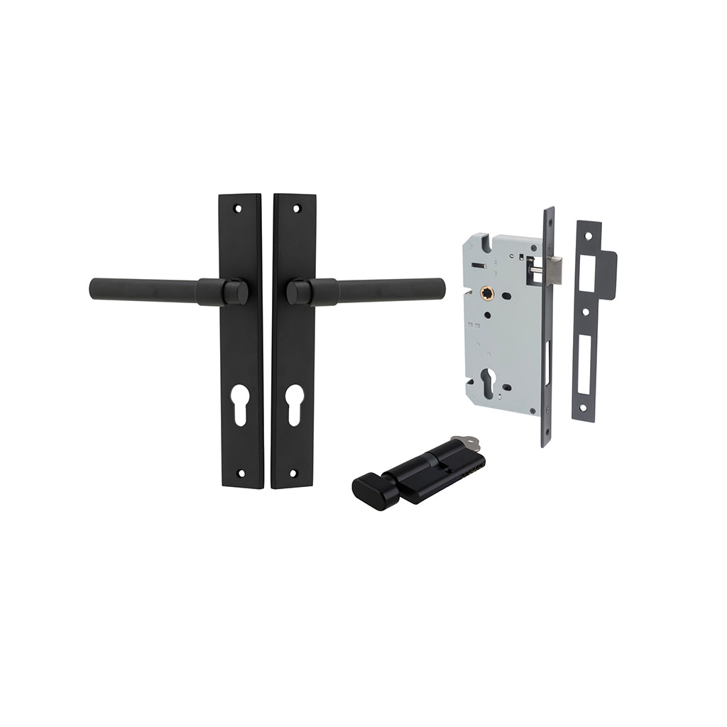 Helsinki Lever - Rectangular Backplate Matt Black / Entrance / Entrance Kit (Key-Thumb)