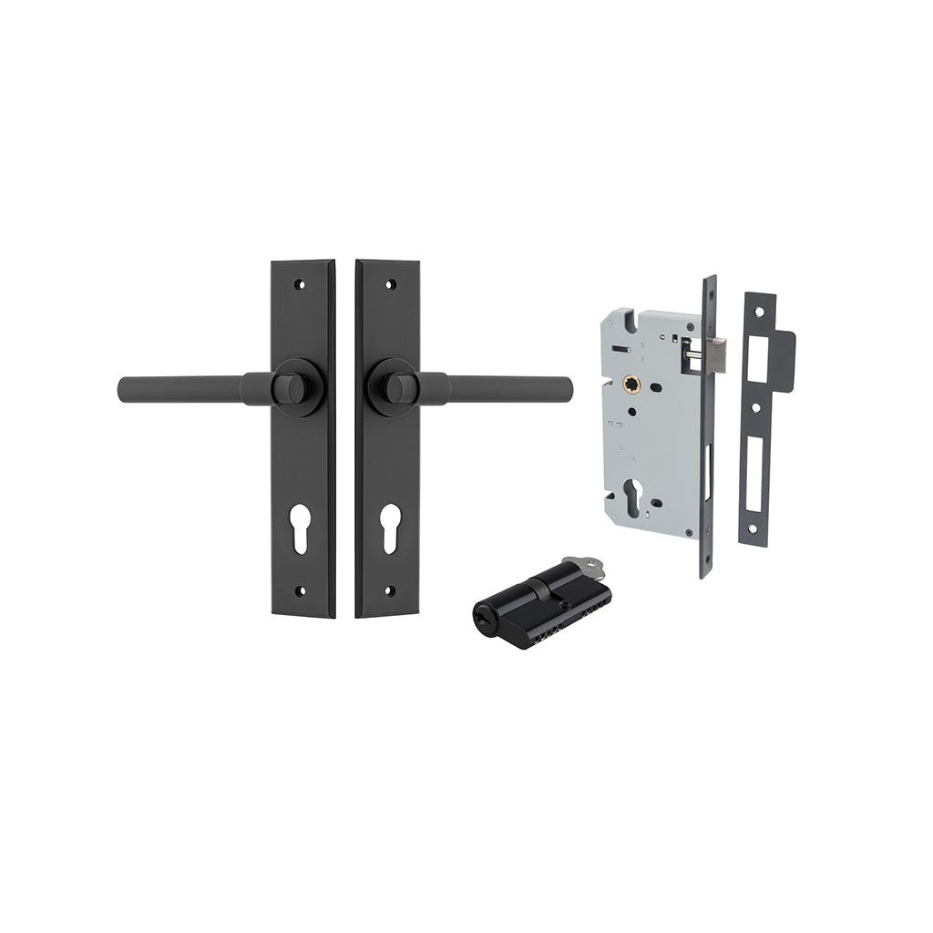Helsinki Lever - Chamfered Backplate Matt Black / Entrance / Entrance Kit Dual Function (Key-Key)