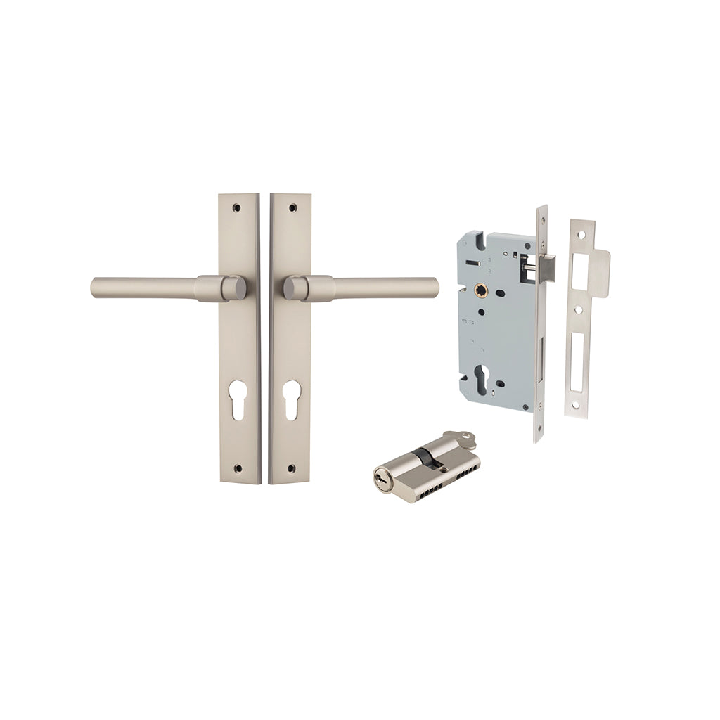 Helsinki Lever - Rectangular Backplate Satin Nickel / Entrance / Entrance Kit Dual Function (Key-Key)
