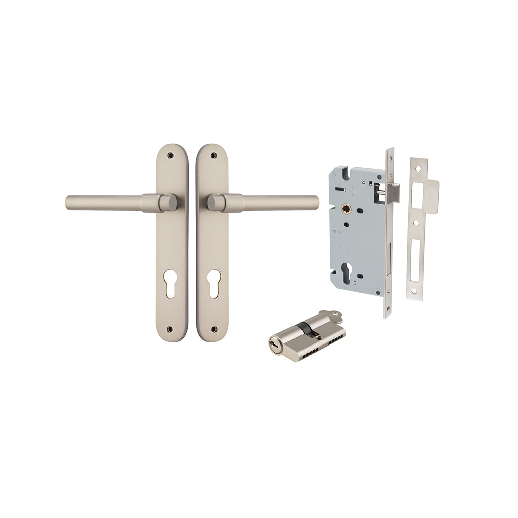 Helsinki Lever - Oval Backplate Satin Nickel / Entrance / Entrance Kit Dual Function (Key-Key)