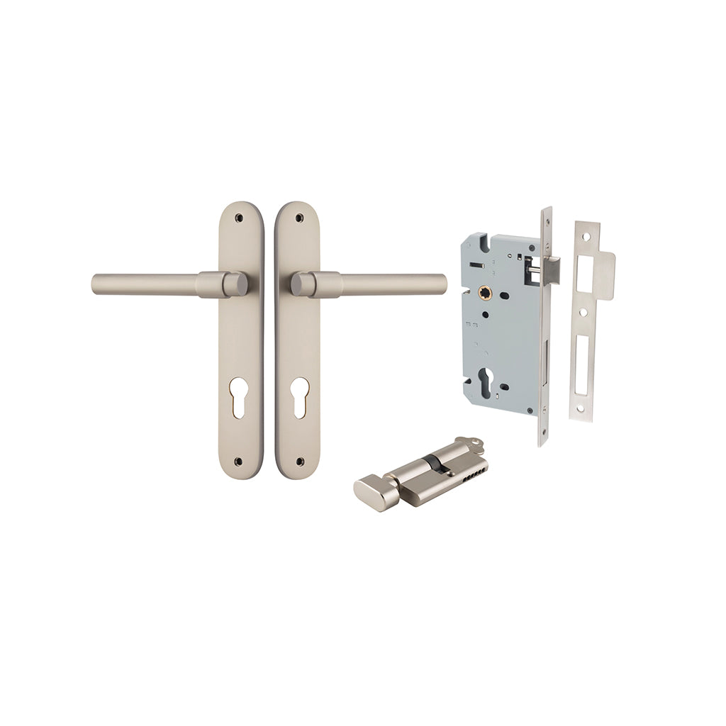 Helsinki Lever - Oval Backplate Satin Nickel / Entrance / Entrance Kit (Key-Thumb)