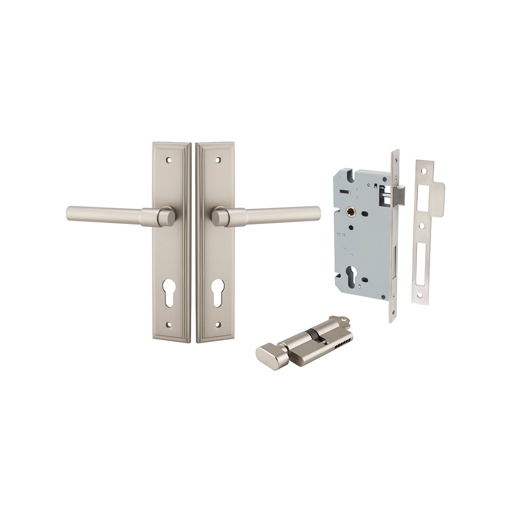 Helsinki Lever - Stepped Backplate Satin Nickel / Entrance / Entrance Kit (Key-Thumb)