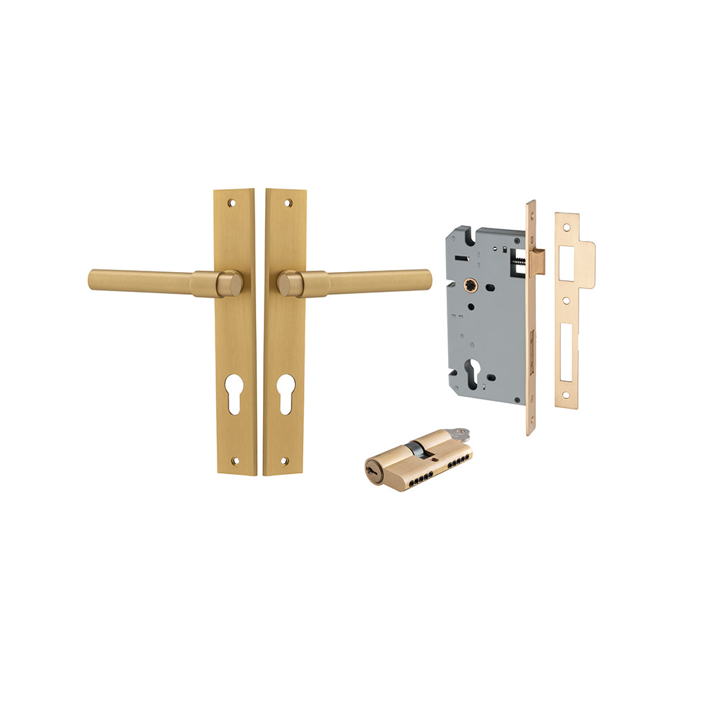 Helsinki Lever - Rectangular Backplate Brushed Brass / Entrance / Entrance Kit Dual Function (Key-Key)