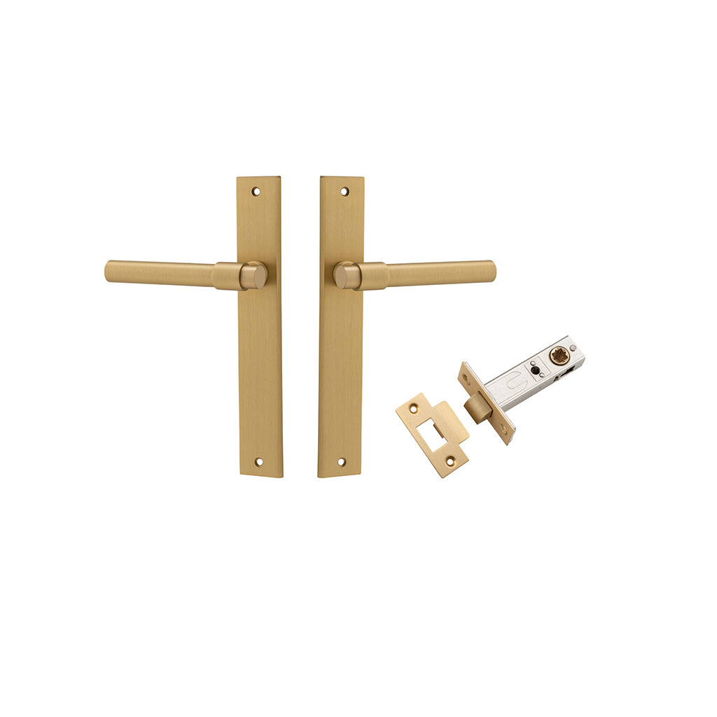 Helsinki Lever - Rectangular Backplate Brushed Brass / Passage / Passage Kit