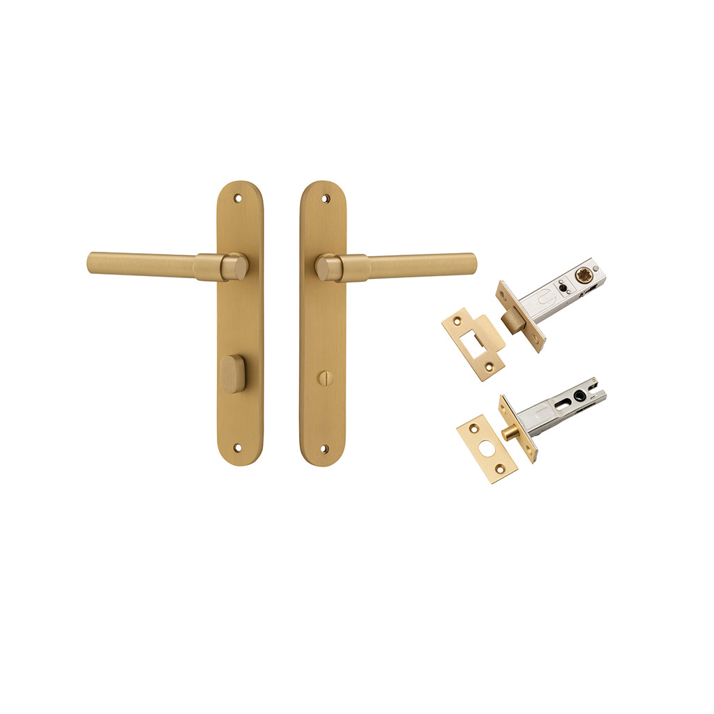 Helsinki Lever - Oval Backplate Brushed Brass / Privacy / Separate Privacy Kit