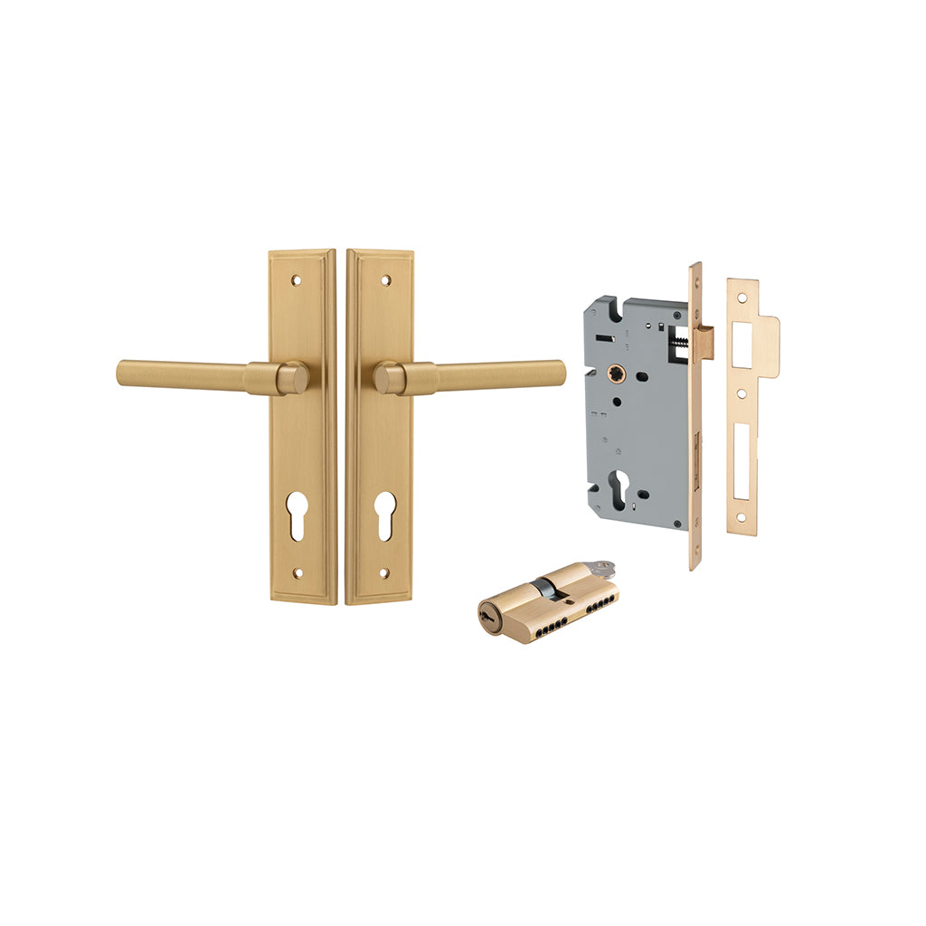 Helsinki Lever - Stepped Backplate Brushed Brass / Entrance / Entrance Kit Dual Function (Key-Key)