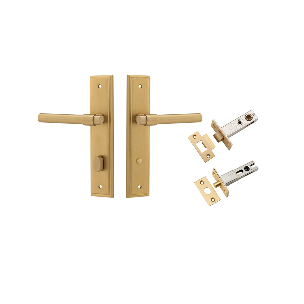 Helsinki Lever - Stepped Backplate Brushed Brass / Privacy / Separate Privacy Kit