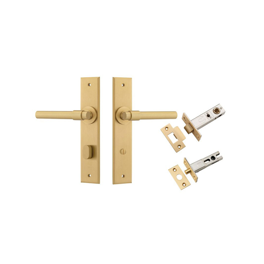 Helsinki Lever - Chamfered Backplate Brushed Brass / Privacy / Separate Privacy Kit
