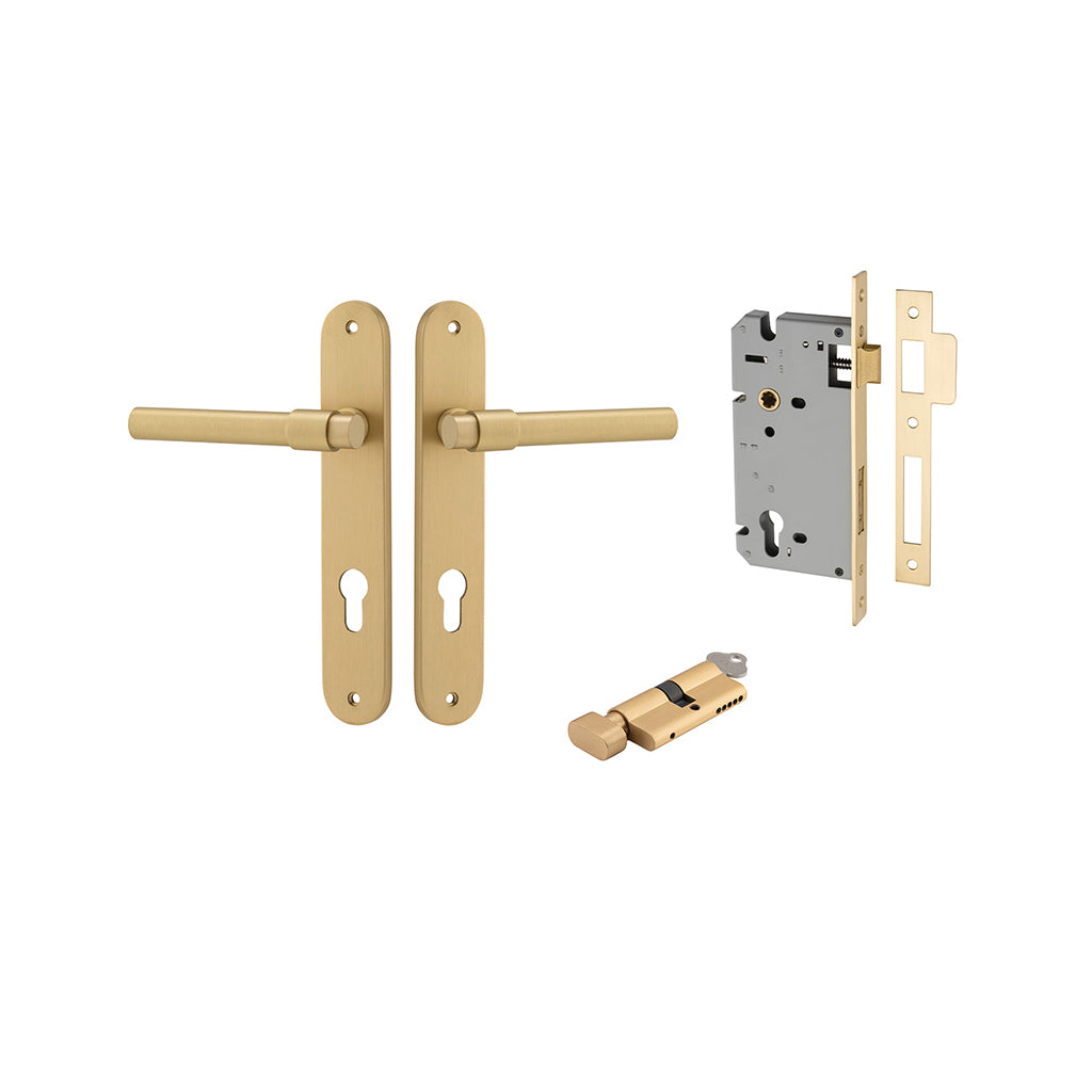 Helsinki Lever - Oval Backplate Brushed Gold PVD / Entrance / Entrance Kit (Key-Thumb)