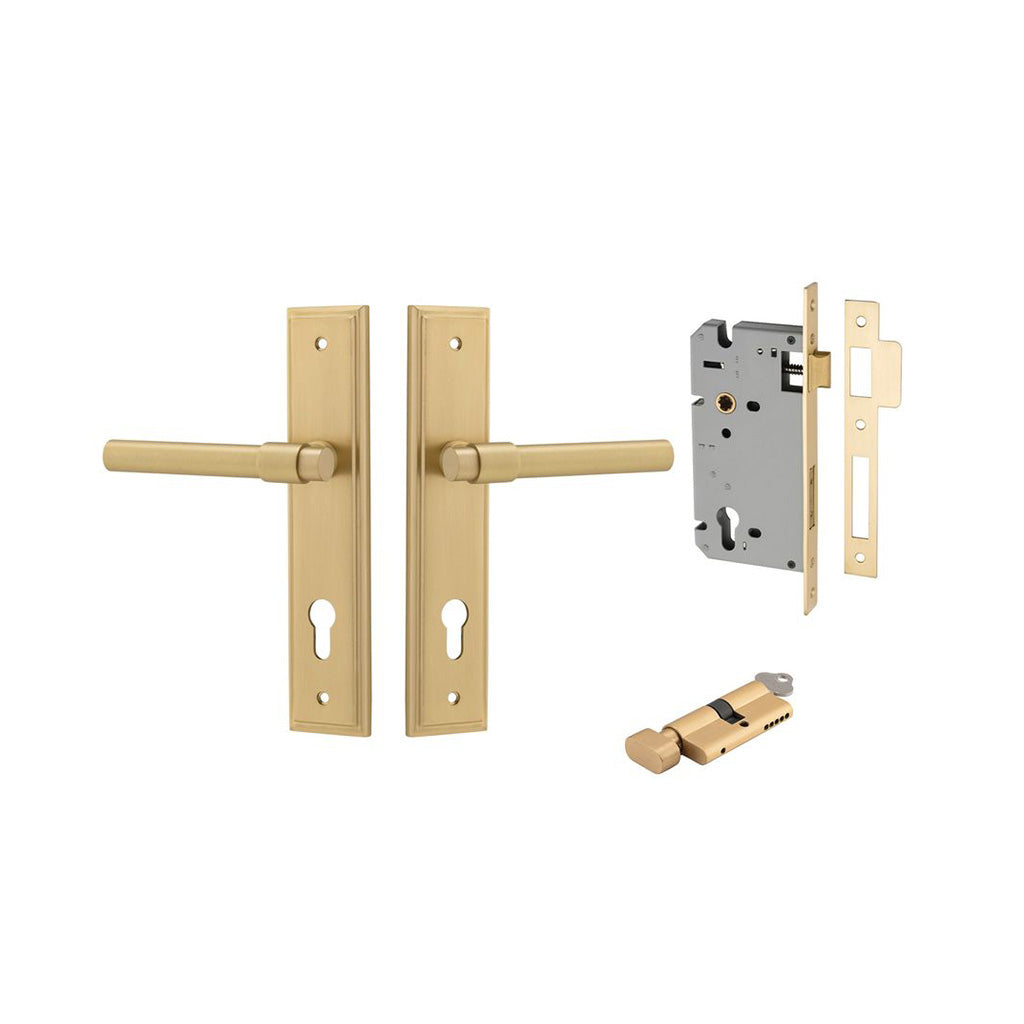 Helsinki Lever - Stepped Backplate Brushed Gold PVD / Entrance / Entrance Kit (Key-Thumb)