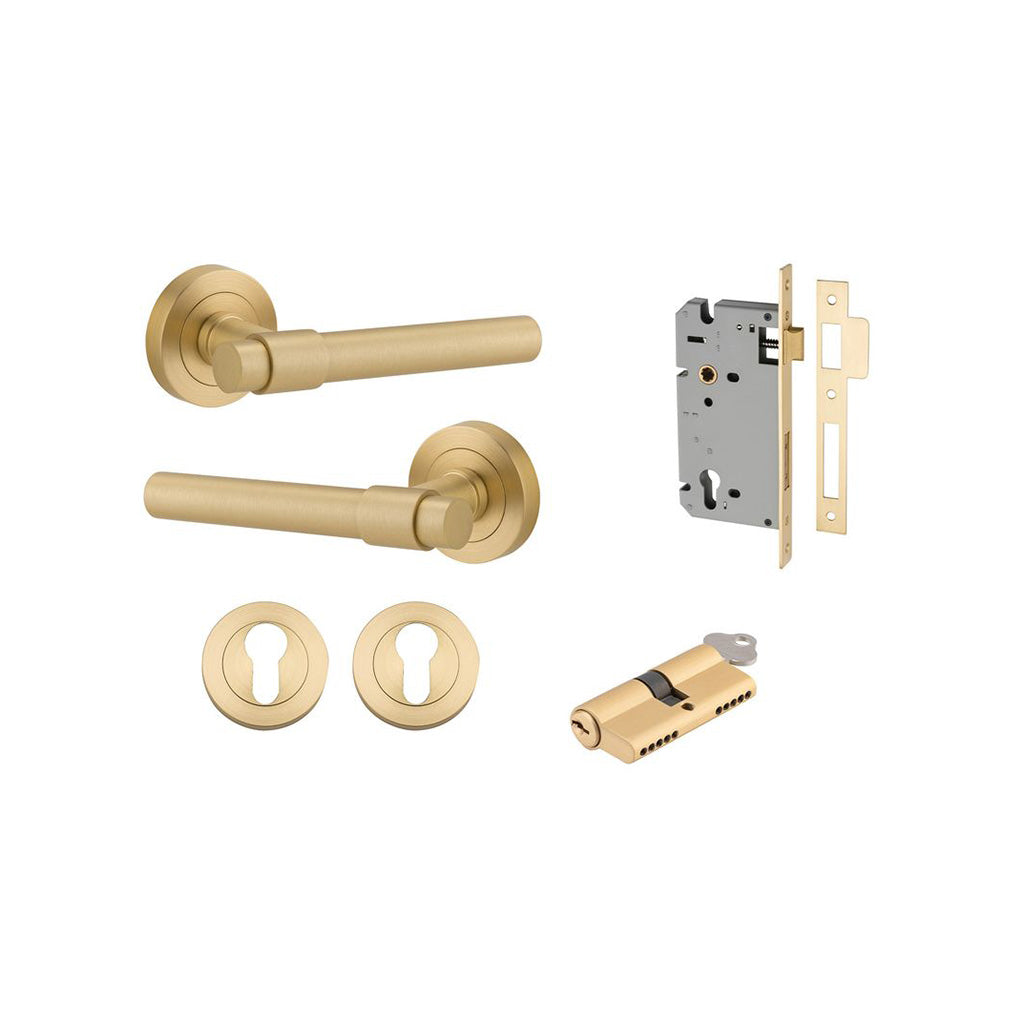 Helsinki Lever - Round Rose Brushed Gold PVD / Entrance / Entrance Kit Dual Function (Key-Key)