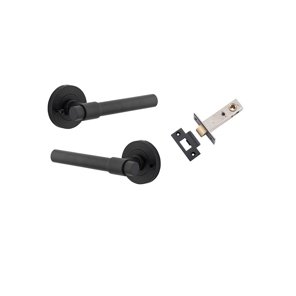 Helsinki Lever - Round Rose Matt Black / Privacy / Inbuilt Privacy Kit