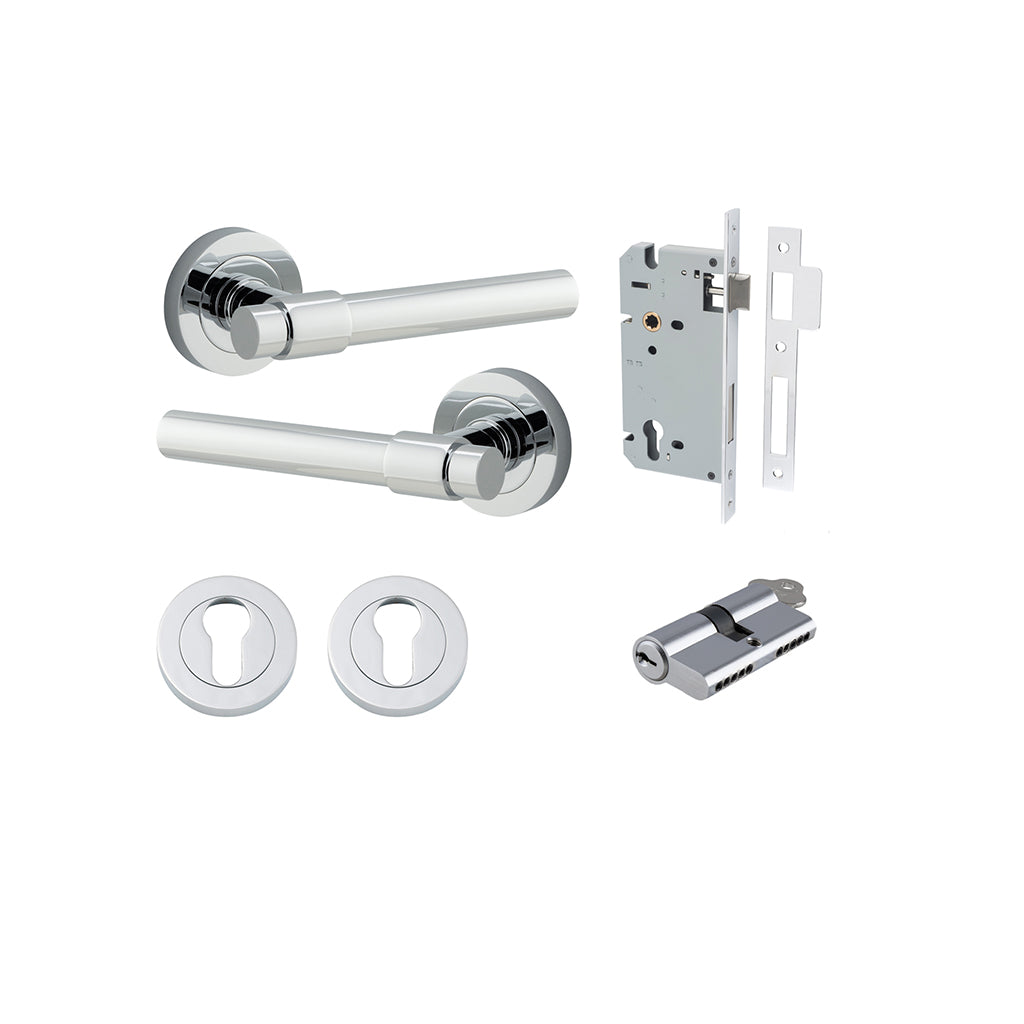 Helsinki Lever - Round Rose Polished Chrome / Entrance / Entrance Kit Dual Function (Key-Key)