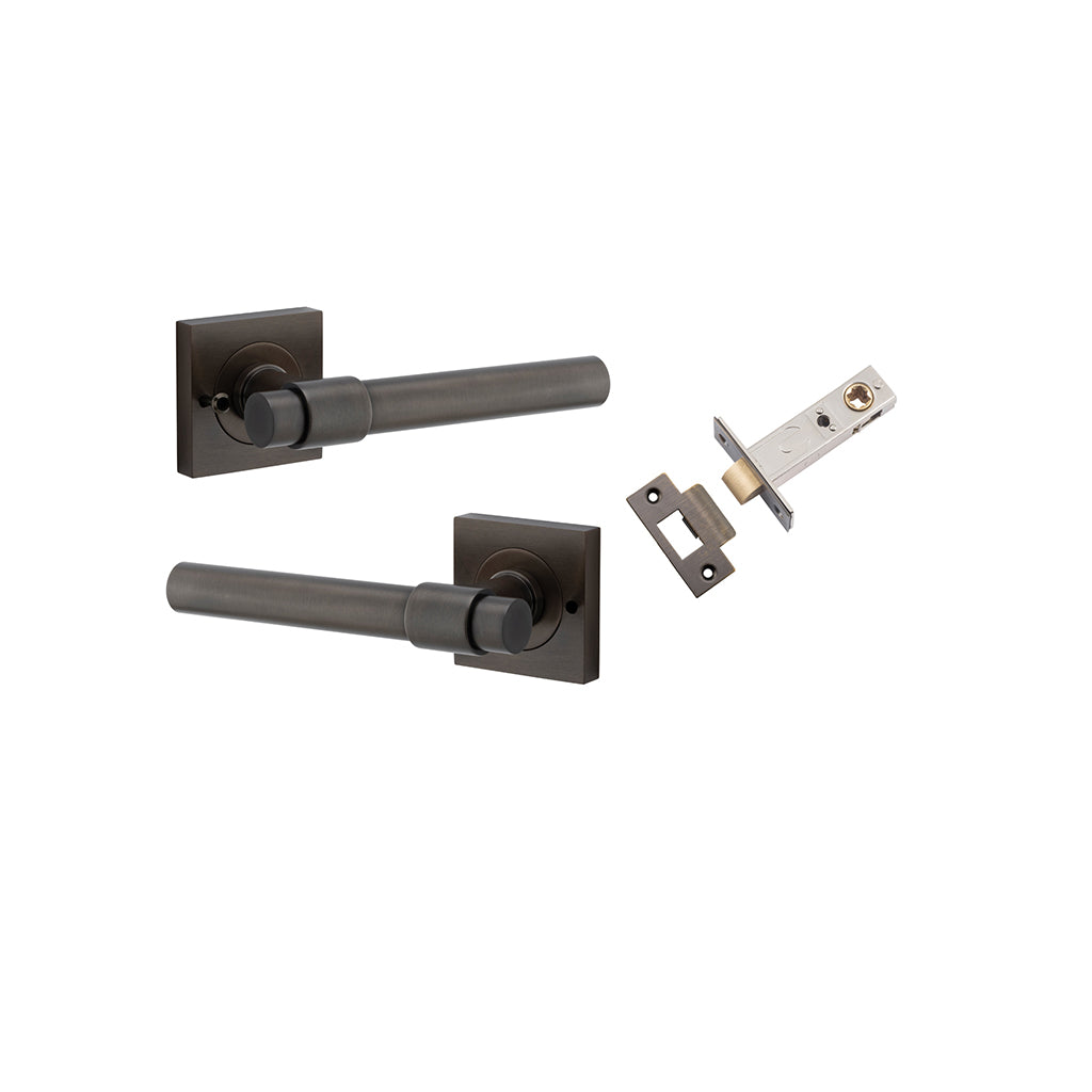 Helsinki Lever - Square Rose Signature Brass / Privacy / Inbuilt Privacy Kit