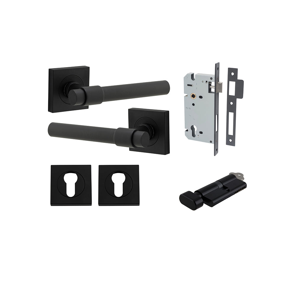 Helsinki Lever - Square Rose Matt Black / Entrance / Entrance Kit (Key-Thumb)