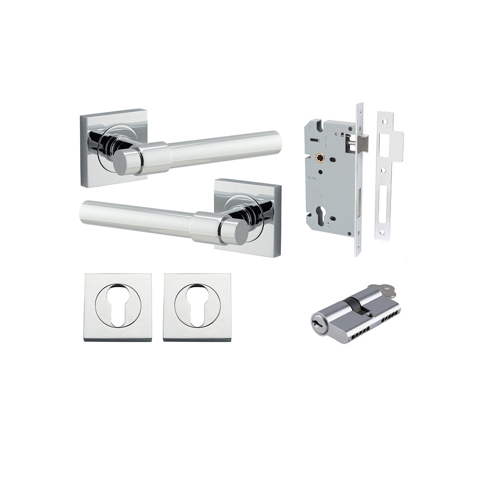 Helsinki Lever - Square Rose Polished Chrome / Entrance / Entrance Kit Dual Function (Key-Key)