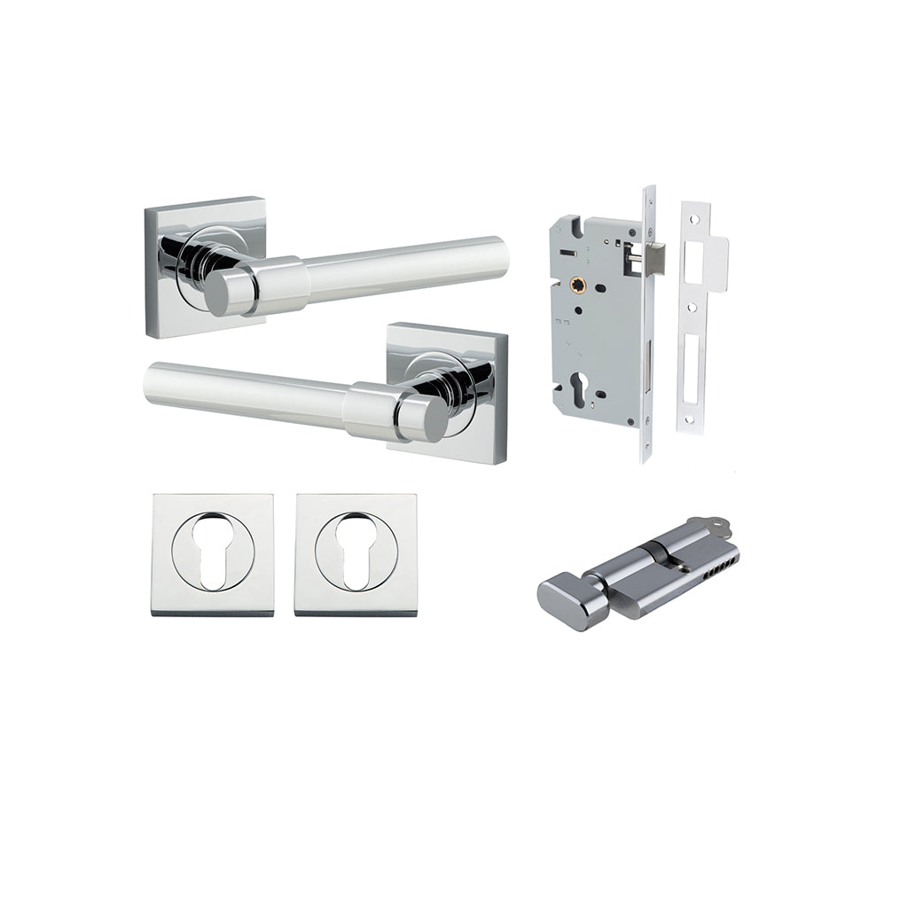 Helsinki Lever - Square Rose Polished Chrome / Entrance / Entrance Kit (Key-Thumb)