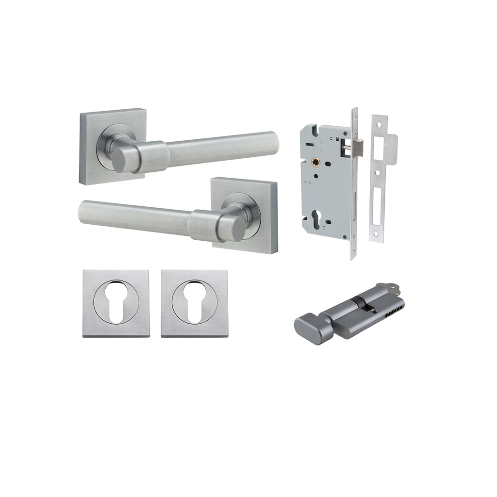 Helsinki Lever - Square Rose Brushed Chrome / Entrance / Entrance Kit (Key-Thumb)