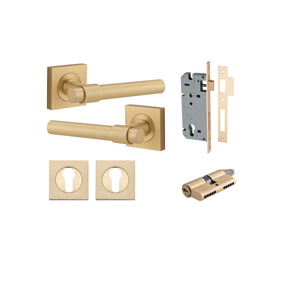 Helsinki Lever - Square Rose Brushed Brass / Entrance / Entrance Kit Dual Function (Key-Key)