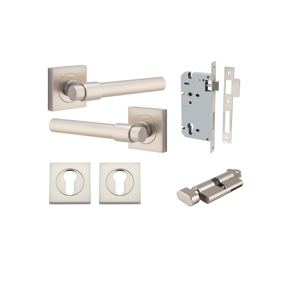 Helsinki Lever - Square Rose Satin Nickel / Entrance / Entrance Kit (Key-Thumb)