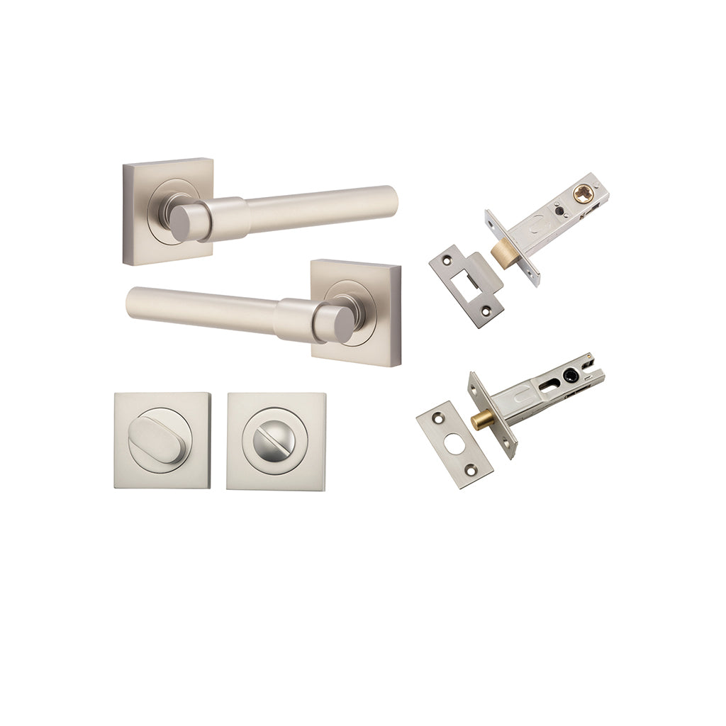 Helsinki Lever - Square Rose Satin Nickel / Privacy / Separate Privacy Kit
