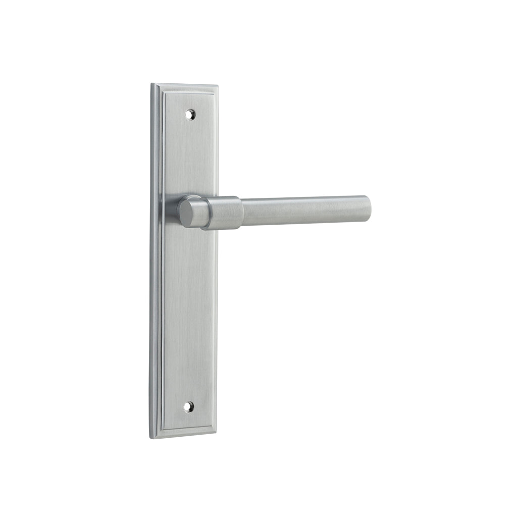 Helsinki Lever - Stepped Backplate Brushed Chrome / Passage / Lever Set Only