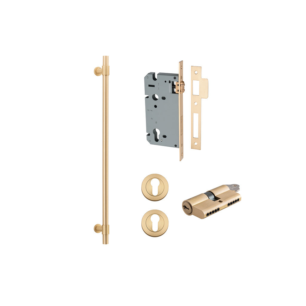 Helsinki Pull Handle Brushed Brass / 600mm / Entrance Kit Dual Function (Key-Key)