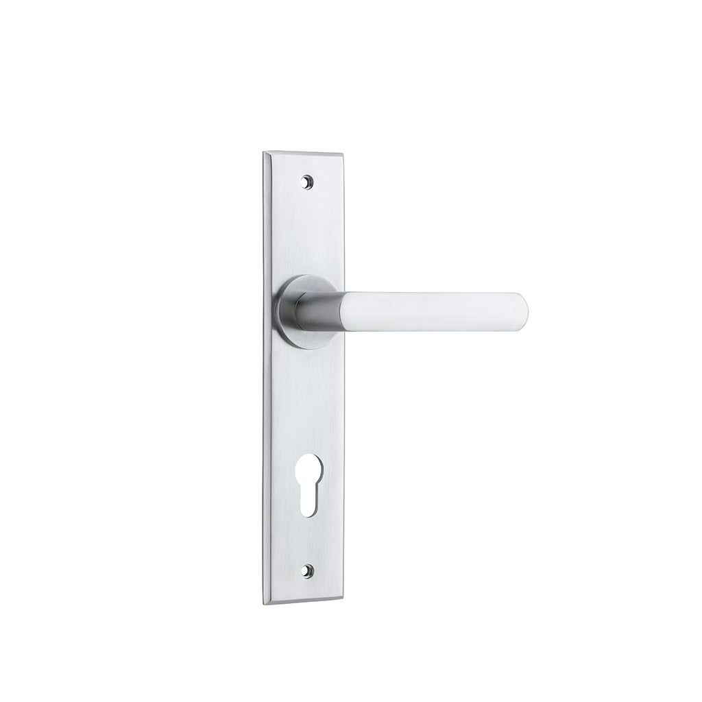Osaka Lever - Chamfered Backplate Brushed Chrome / Entrance / Lever Set Only