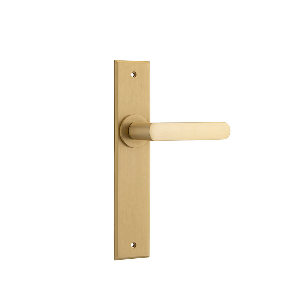 Osaka Lever - Chamfered Backplate Brushed Brass / Passage / Lever Set Only