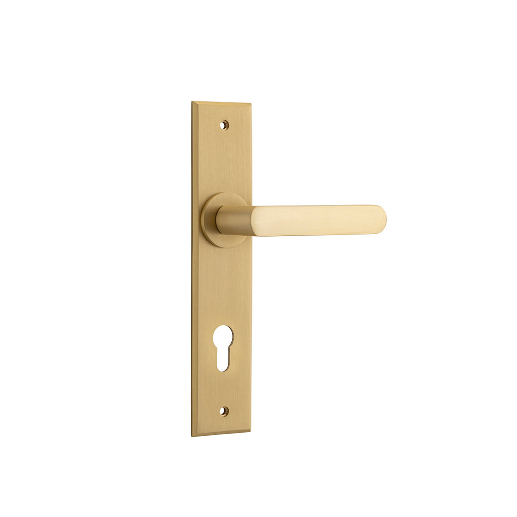 Osaka Lever - Chamfered Backplate Brushed Brass / Entrance / Lever Set Only