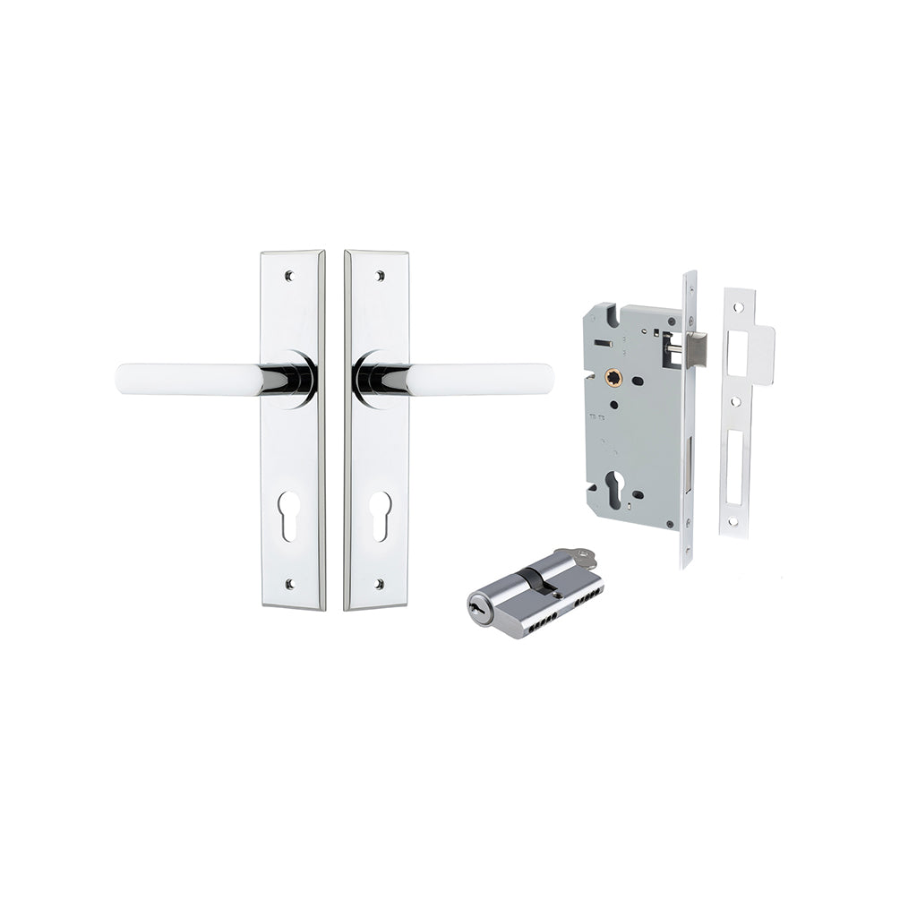 Osaka Lever - Chamfered Backplate Polished Chrome / Entrance / Entrance Kit Dual Function (Key-Key)