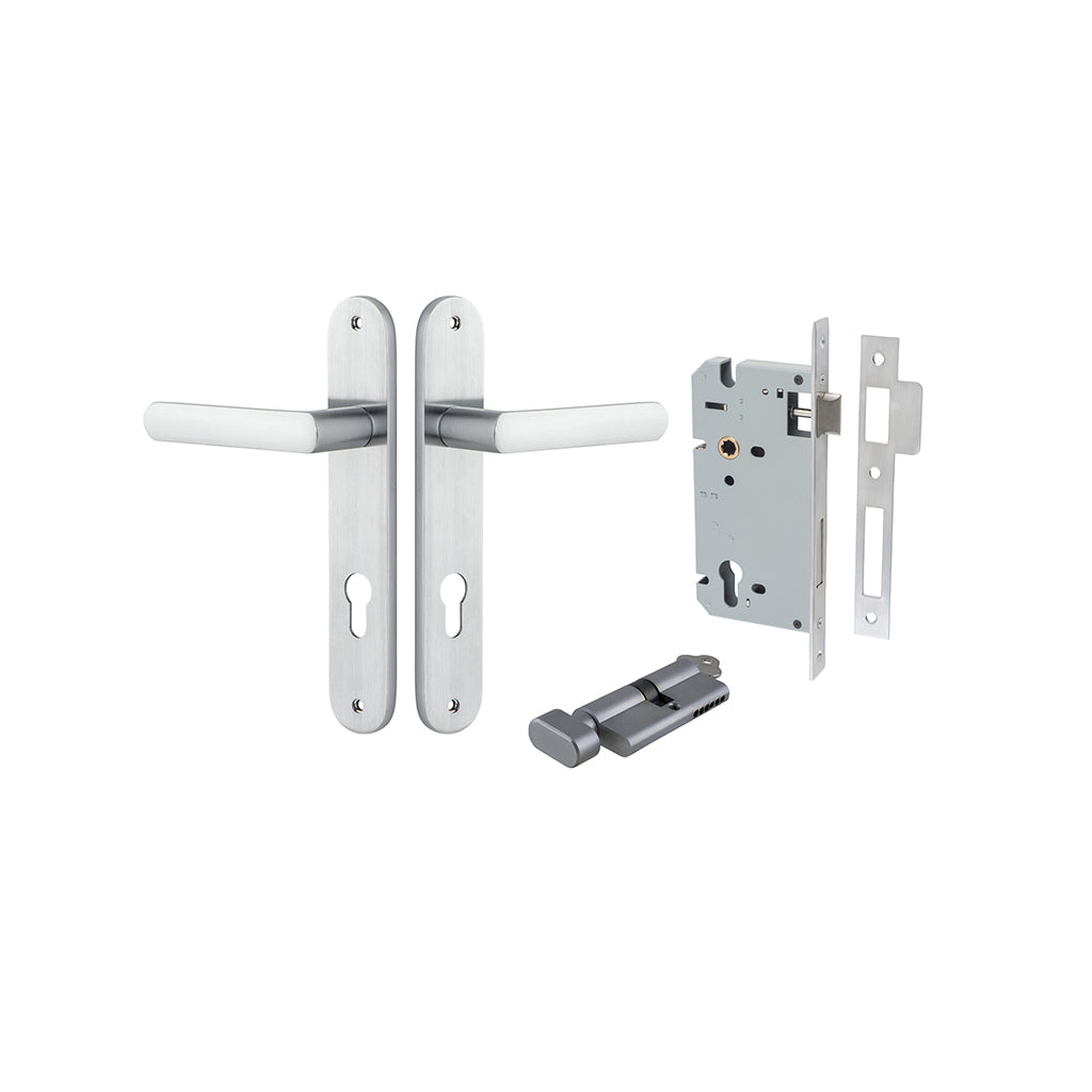 Osaka Lever - Oval Backplate Brushed Chrome / Entrance / Entrance Kit (Key-Thumb)