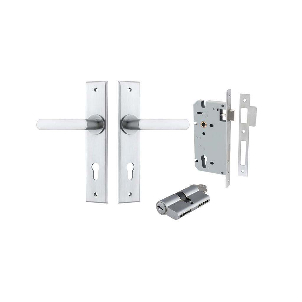 Osaka Lever - Chamfered Backplate Brushed Chrome / Entrance / Entrance Kit Dual Function (Key-Key)