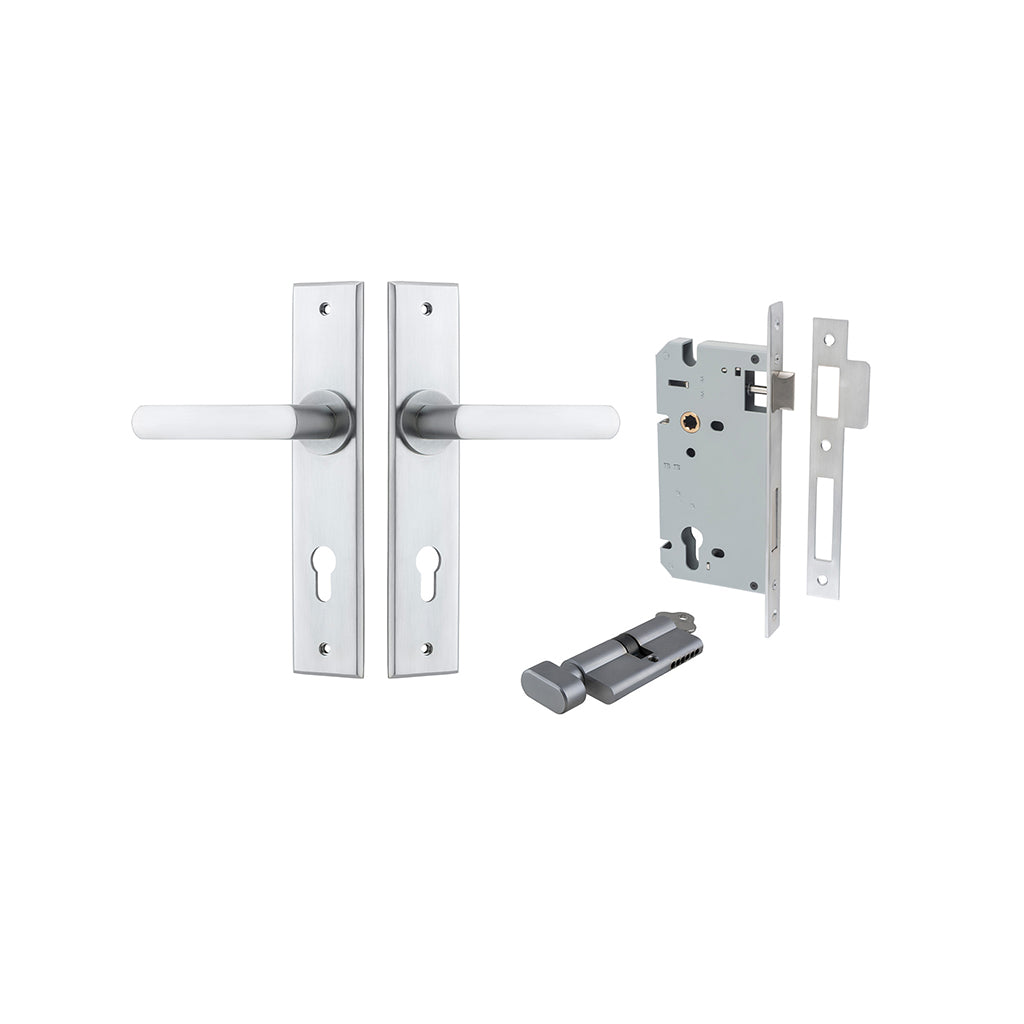 Copenhagen Lever - Chamfered Backplate Brushed Chrome / Entrance / Entrance Kit (Key-Thumb)