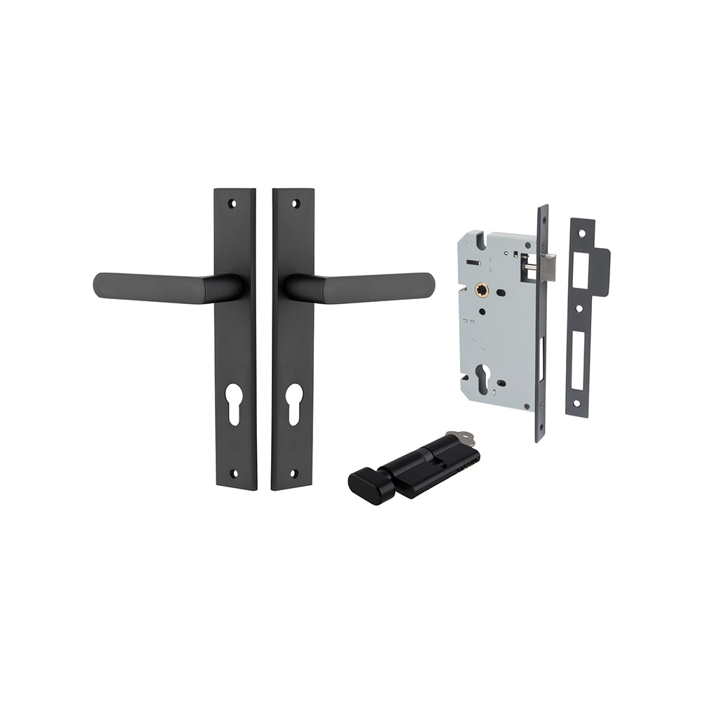 Osaka Lever - Rectangular Backplate Matt Black / Entrance / Entrance Kit (Key-Thumb)