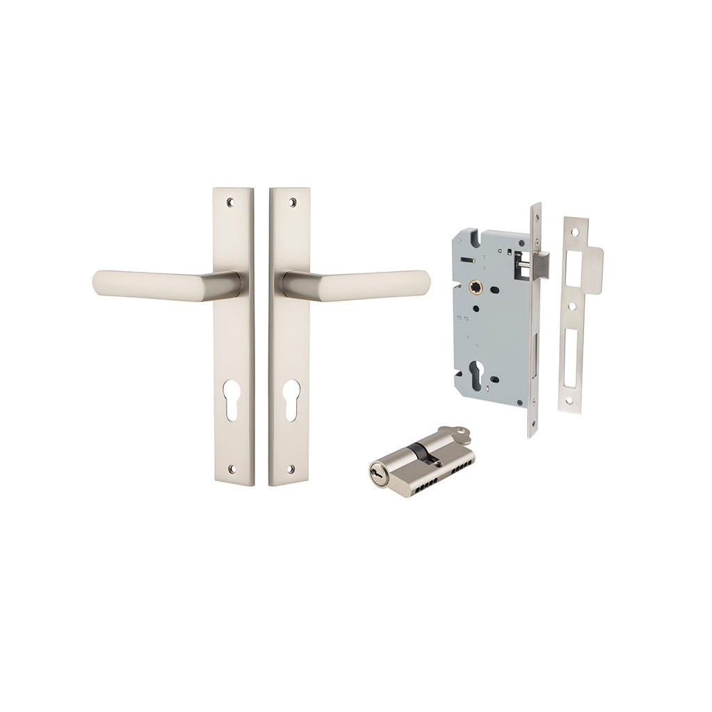 Osaka Lever - Rectangular Backplate Satin Nickel / Entrance / Entrance Kit Dual Function (Key-Key)
