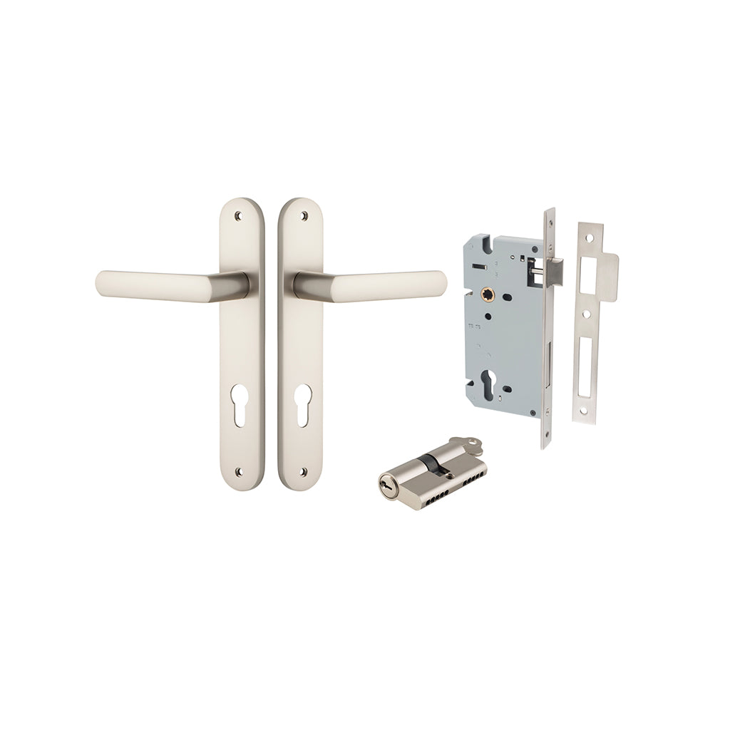Osaka Lever - Oval Backplate Satin Nickel / Entrance / Entrance Kit Dual Function (Key-Key)