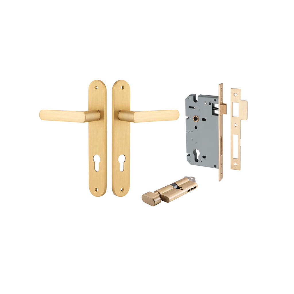 Osaka Lever - Oval Backplate Brushed Brass / Entrance / Entrance Kit (Key-Thumb)