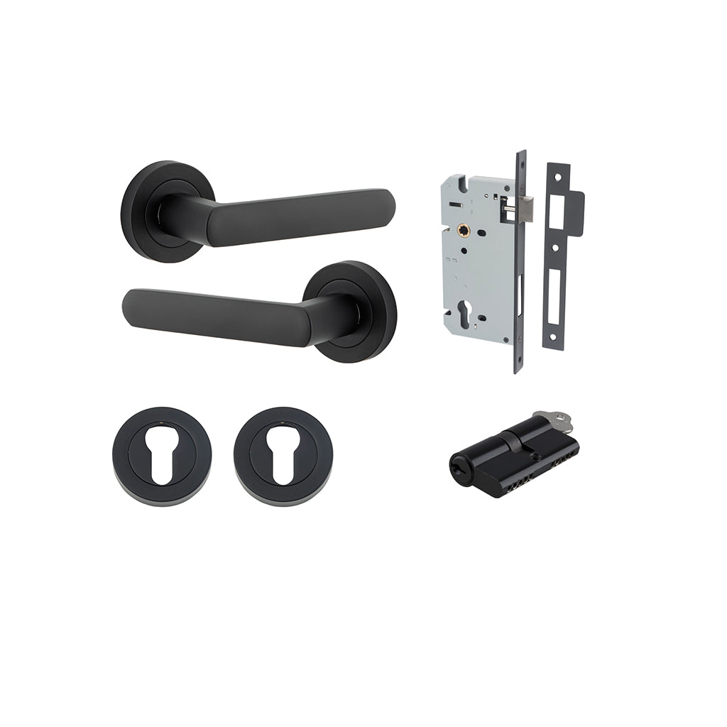 Osaka Lever - Round Rose Matt Black / Entrance / Entrance Kit Dual Function (Key-Key)