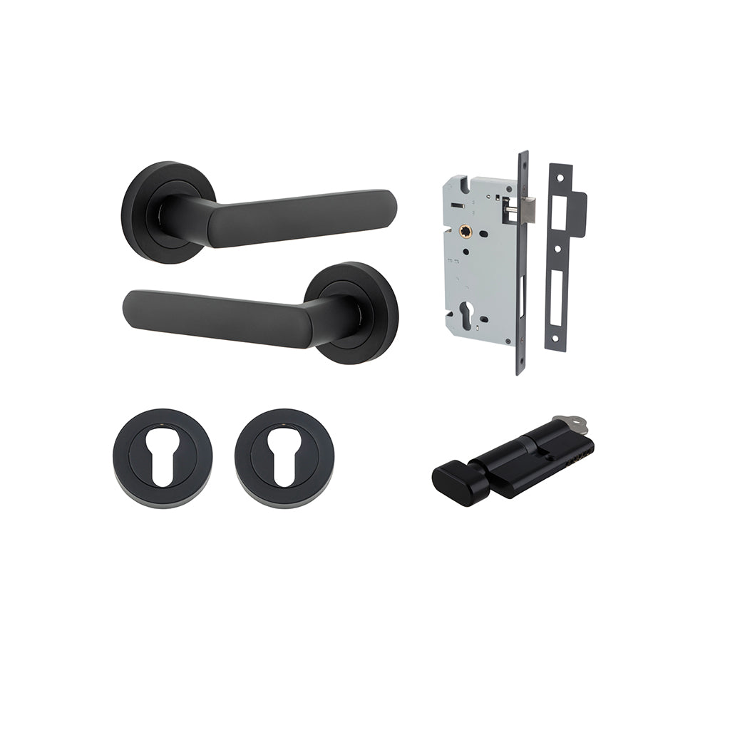 Osaka Lever - Round Rose Matt Black / Entrance / Entrance Kit (Key-Thumb)