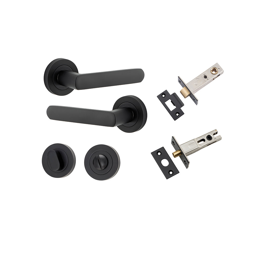 Osaka Lever - Round Rose Matt Black / Privacy / Separate Privacy Kit