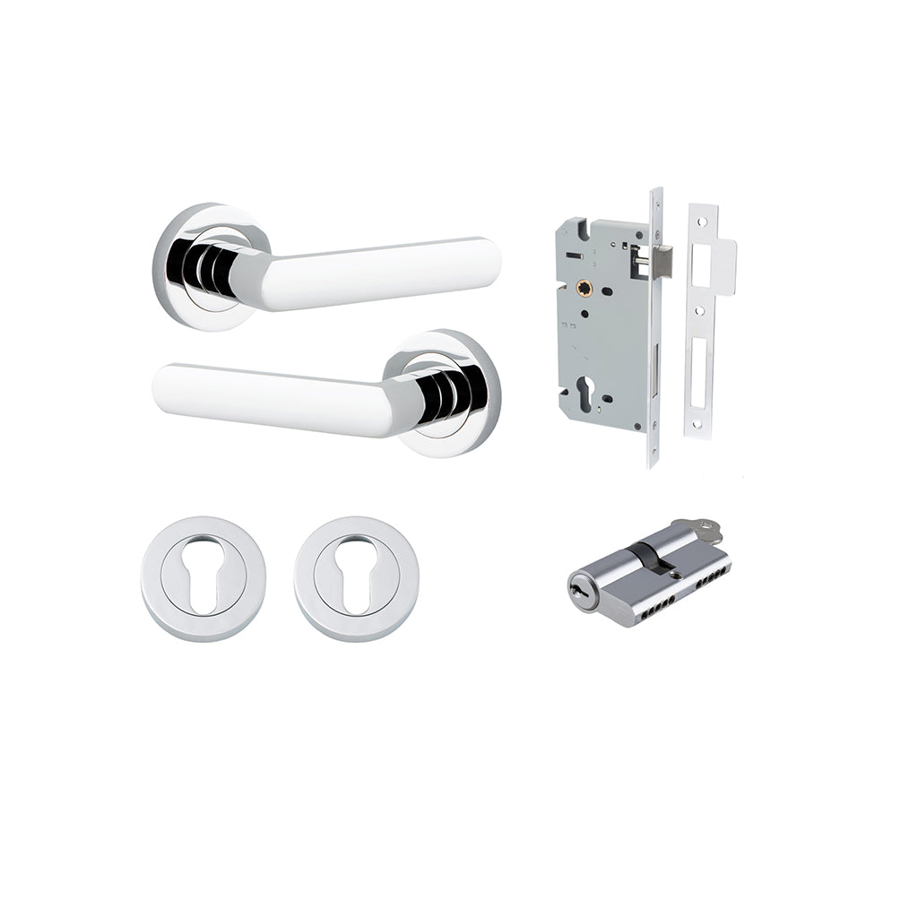 Osaka Lever - Round Rose Polished Chrome / Entrance / Entrance Kit Dual Function (Key-Key)